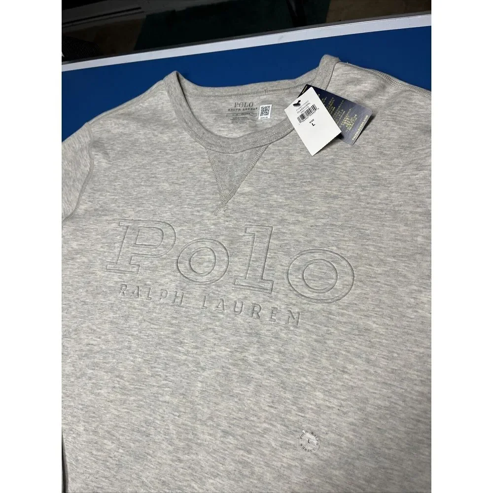 Polo Ralph Lauren Men's Embossed Logo Double-Knit Sweatshirt Gray Size Large NWT